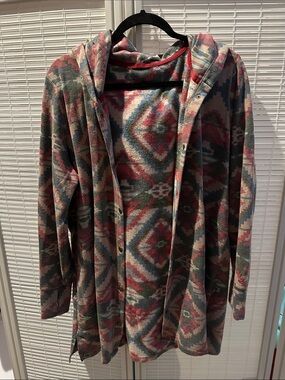 Cuddl Duds Hooded Aztec-Print Cardigan Jacket - Red, Blue, Green